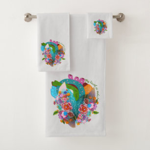 Hispanic Heritage Heart, Flowers & Bilingual Bath Towel Set