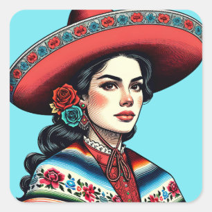 Hispanic Heritage Latinx Sarape Party Favour Square Sticker