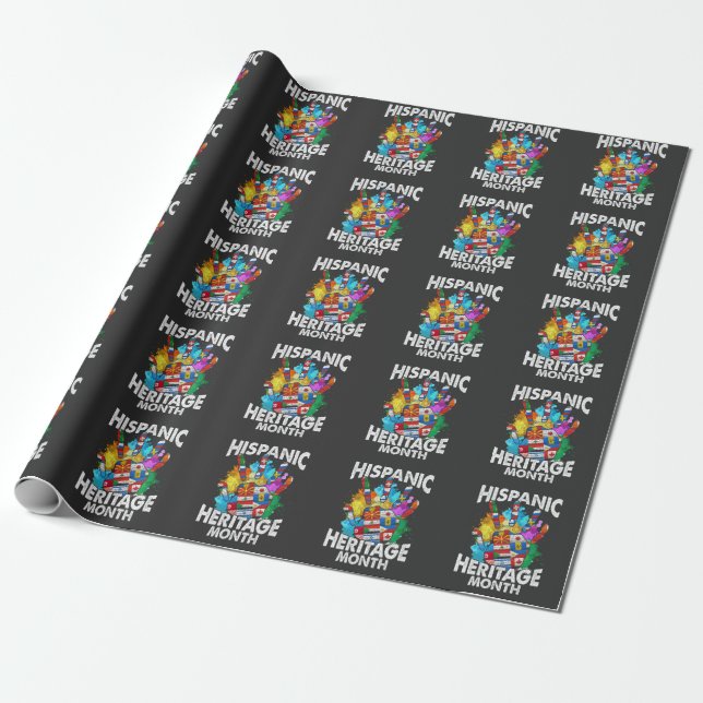 Hispanic Heritage Month Country Flags Wrapping Paper (Unrolled)