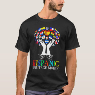 Hispanic Heritage Month Flags Countries Heart Tree T-Shirt