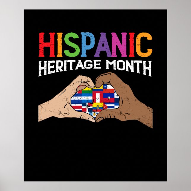 Hispanic Heritage Month Hands Heart Flags Poster (Front)