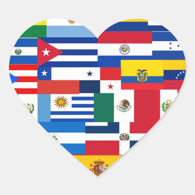 Hispanic Heritage Month Heart Flags Heart Sticker (Front)