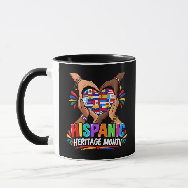 Hispanic Heritage Month Heart Hands Flags Unity Mug (Left)