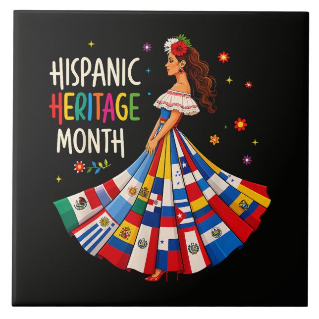 Hispanic Heritage Month Latino Countries Flags Tile (Front)