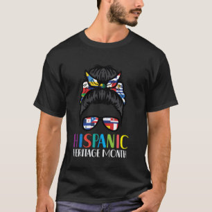 Hispanic Heritage Month Messy Bun Latina Women Gir T-Shirt