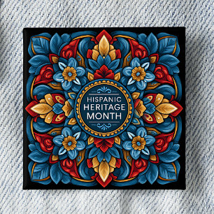 Hispanic Heritage Month Talavera Tile Pinback 15 Cm Square Badge