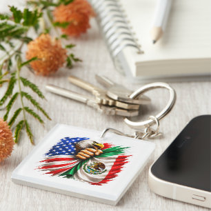 Hispanic Heritage Month USA Mexico Flag Key Ring