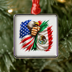 Hispanic Heritage Month USA Mexico Flag Metal Tree Decoration