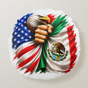 Hispanic Heritage Month USA Mexico Flag Round Cushion