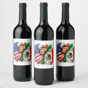 Hispanic Heritage Month USA Mexico Flag Wine Label