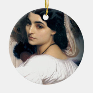 Hispanic lady woman antique painting ceramic tree decoration