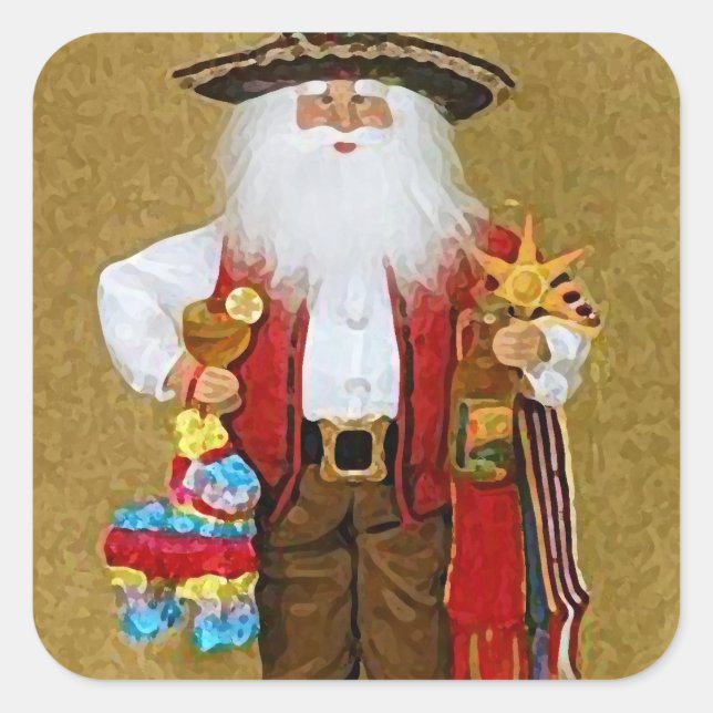 Hispanic Mexican Southwestern Texan Santa Claus Square Sticker (Front)