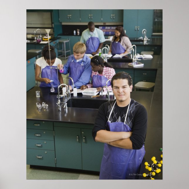 Hispanic student standing in chemistry lab poster (Front)