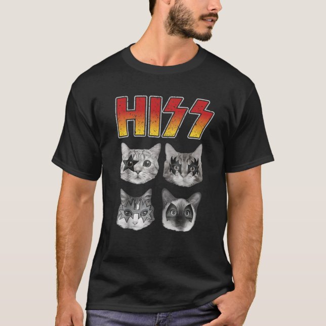 HISS Cat Funny Cats Kittens Rock Music Cat Lover H T-Shirt (Front)