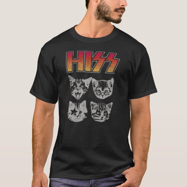 Hiss Cat Funny Cats Kittens Rock Music Cat Lover H T-Shirt (Front)