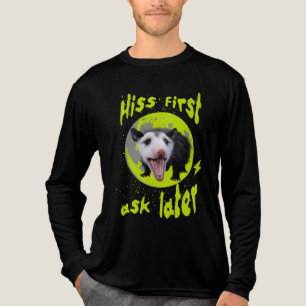 Hiss first, ask later Funny Opossum Hissing Tri-Blend Shirt