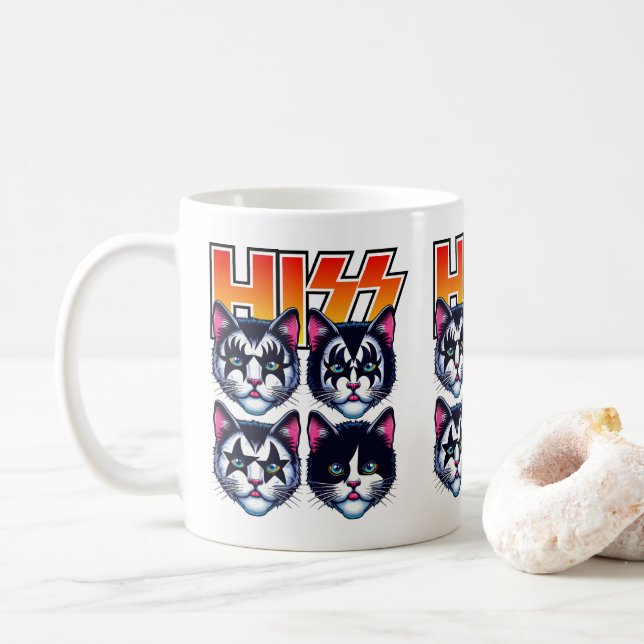 HISS Funny Cat Band Parody Cat Lovers & Pet Owners Coffee Mug (With Donut)