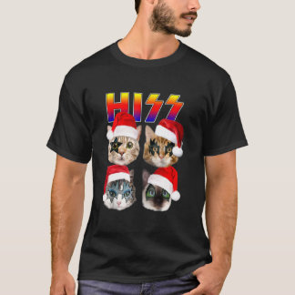 Hiss Funny Cats Kittens Rock Rockin Cats Santa Chr T-Shirt