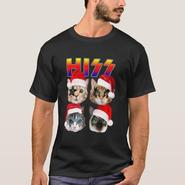 Hiss Funny Cats Kittens Rock Rockin Cats Santa Chr T-Shirt (Front)