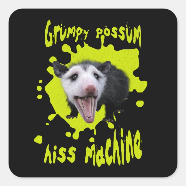 Hiss Machine Funny Grumpy Opossum Feral Humour Square Sticker (Front)