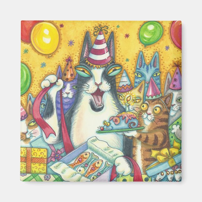 Hiss N' Fitz Cat BIRTHDAY MAGNET Square *Customise (Front)