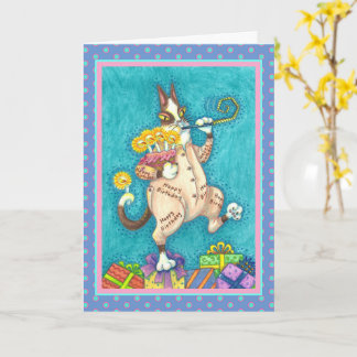 HISS N' FITZ CAT IN BIRTHDAY SUIT, CAKE & CANDLES CARD