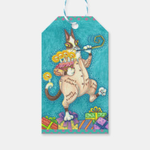 HISS N' FITZ CAT IN BIRTHDAY SUIT, CAKE & CANDLES GIFT TAGS
