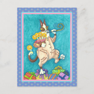 HISS N' FITZ CAT IN BIRTHDAY SUIT, CAKE & CANDLES POSTCARD