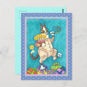 HISS N' FITZ CAT IN BIRTHDAY SUIT, CAKE & CANDLES POSTCARD