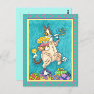 HISS N' FITZ CAT IN BIRTHDAY SUIT, CAKE & CANDLES POSTCARD