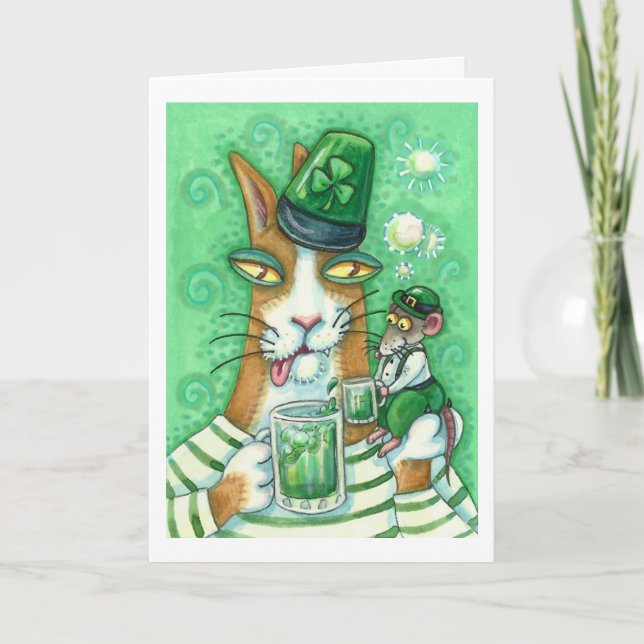 HISS N' FITZ CAT & RAT, CHEERS TO GREEN BEER FUNNY CARD (Front)