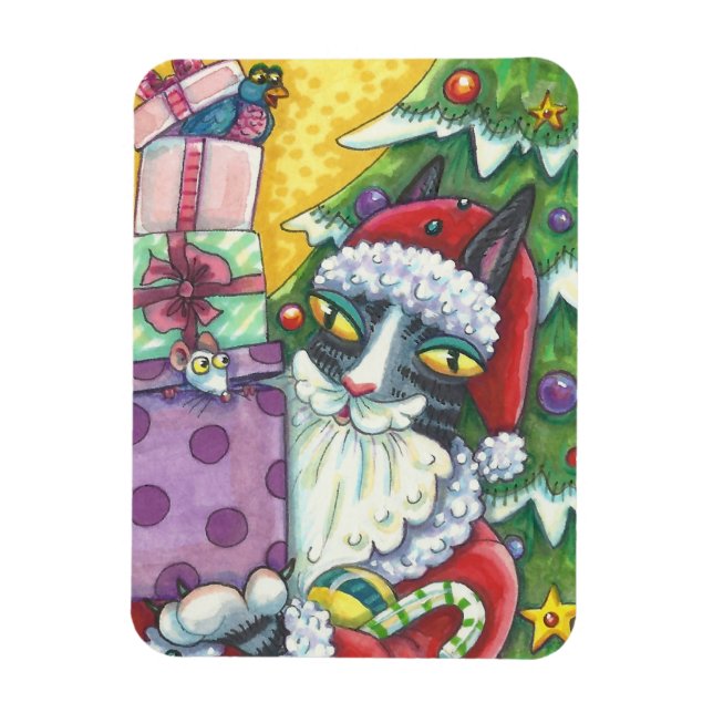 Hiss N' Fitz CAT SANTA CHRISTMAS MAGNET (Vertical)