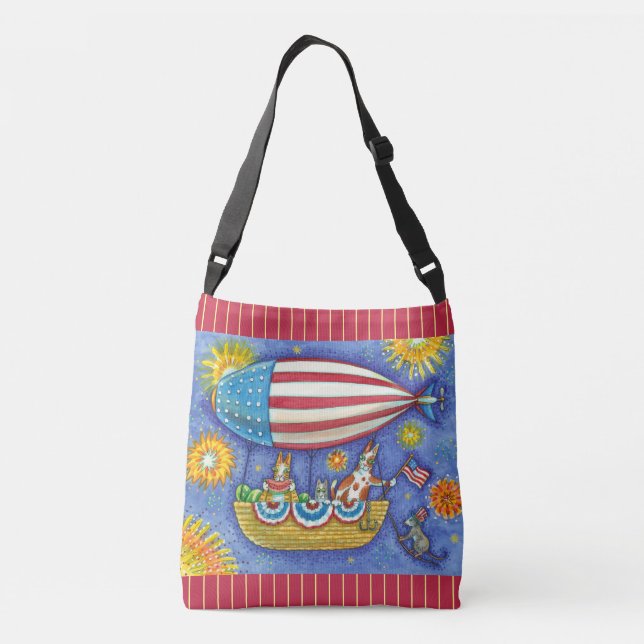 HISS N' FITZ CATS 4TH OF JULY ZEPPELIN Funny Crossbody Bag (Back)