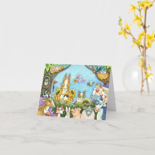 HISS N' FITZ CATS AND MENAGERIE OF FRIENDS, FUNNY CARD (Yellow Flower)