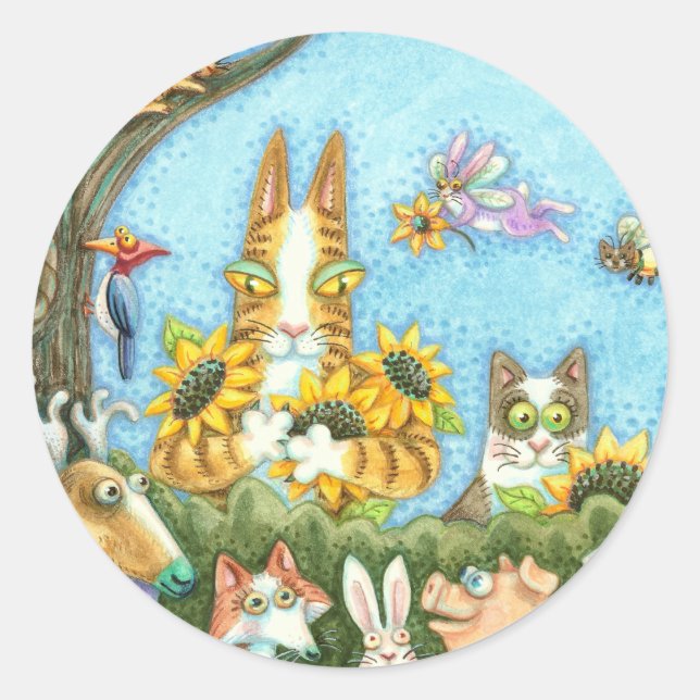 HISS N' FITZ CATS AND MENAGERIE OF FRIENDS, FUNNY CLASSIC ROUND STICKER (Front)