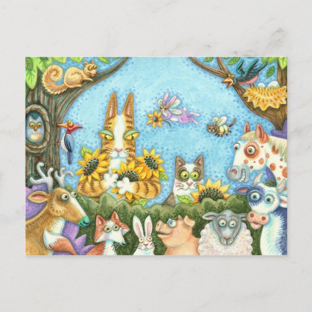 HISS N' FITZ CATS AND MENAGERIE OF FRIENDS, FUNNY POSTCARD (Front)