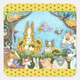 HISS N' FITZ CATS AND MENAGERIE OF FRIENDS, FUNNY SQUARE STICKER
