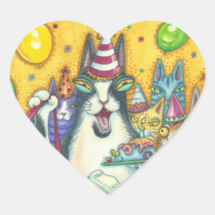 Hiss N' Fitz Cats BIRTHDAY STICKERS Sheet Heart