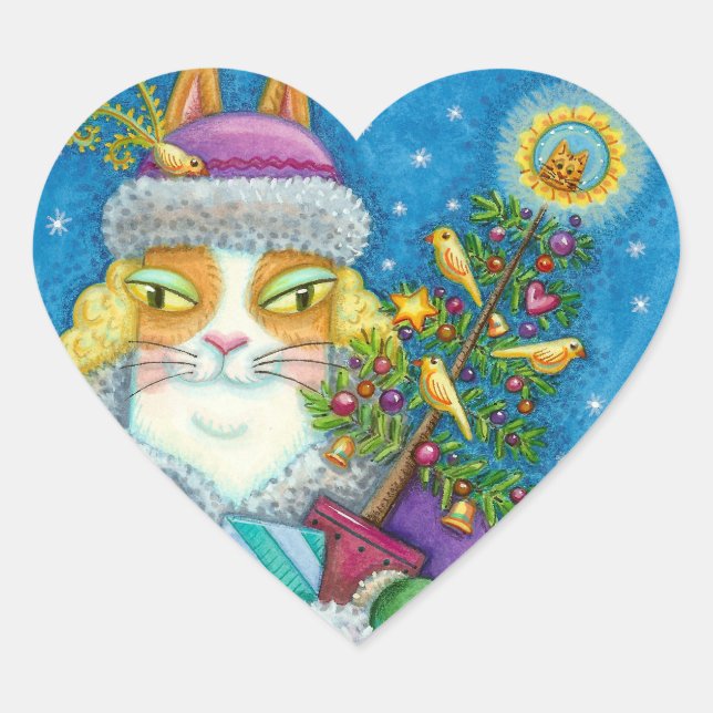 HISS N' FITZ CATS CHRISTMAS SHOPPING, FEATHER TREE HEART STICKER (Front)