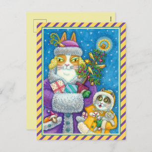 HISS N' FITZ CATS CHRISTMAS SHOPPING, FEATHER TREE HOLIDAY POSTCARD