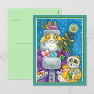 HISS N' FITZ CATS CHRISTMAS SHOPPING, FEATHER TREE HOLIDAY POSTCARD