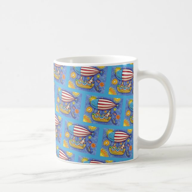 HISS N' FITZ CATS & MOUSE IN 4TH OF JULY ZEPPELIN COFFEE MUG (Right)