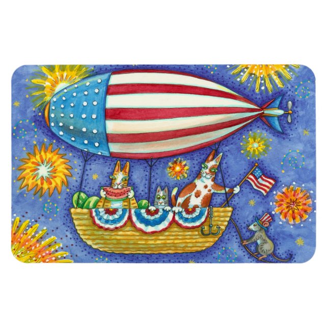 HISS N' FITZ CATS & MOUSE IN 4TH OF JULY ZEPPELIN MAGNET (Horizontal)