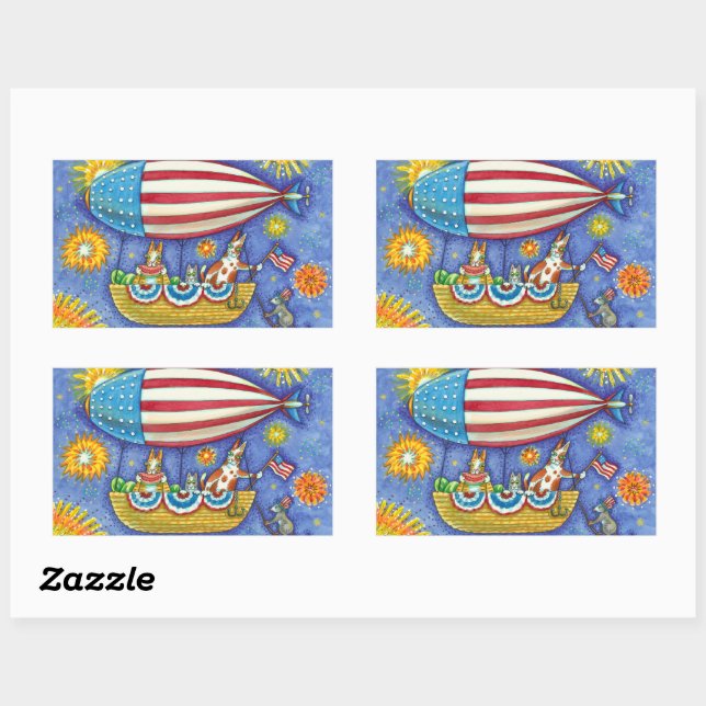 HISS N' FITZ CATS & MOUSE IN 4TH OF JULY ZEPPELIN RECTANGULAR STICKER (Sheet)