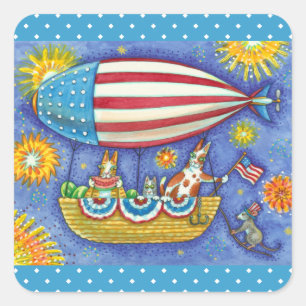 HISS N' FITZ CATS & MOUSE IN 4TH OF JULY ZEPPELIN SQUARE STICKER