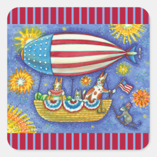 HISS N' FITZ CATS & MOUSE IN 4TH OF JULY ZEPPELIN SQUARE STICKER