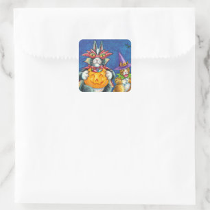 HISS N' FITZ CATS, TRICK OR TREAT FUNNY HALLOWEEN SQUARE STICKER