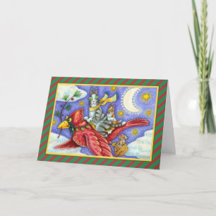 HISS N' FITZ FUNNY CATS, GIANT CHRISTMAS CARDINAL HOLIDAY CARD