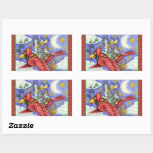 HISS N' FITZ FUNNY CATS, GIANT CHRISTMAS CARDINAL  RECTANGULAR STICKER
