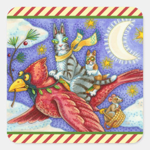 HISS N' FITZ FUNNY CATS, GIANT CHRISTMAS CARDINAL  SQUARE STICKER